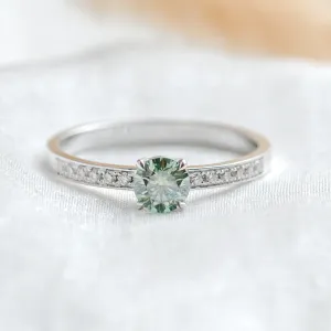 Gold teal moissanite ring with side moissanites CAPRI Thumbnail