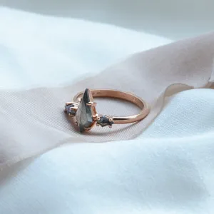 Engagement ring with kite salt and pepper diamonds QUEST