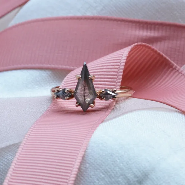Engagement ring with kite salt and pepper diamonds QUEST