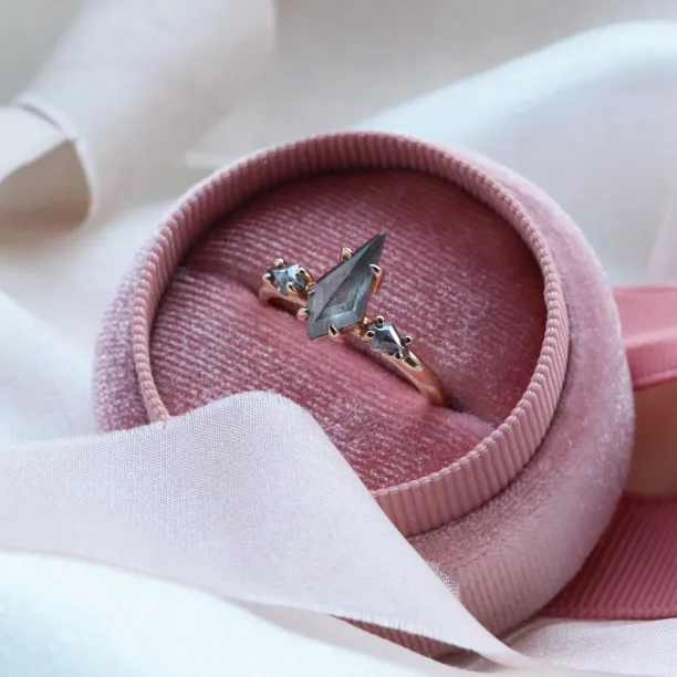 Engagement ring with kite salt and pepper diamonds QUEST