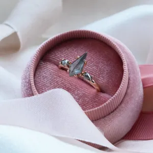 Engagement ring with kite salt and pepper diamonds QUEST