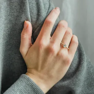Gold engagement ring with beaded ball setting and pear moissanite BEAU Thumbnail