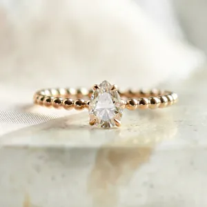 Gold engagement ring with beaded ball setting and pear moissanite BEAU Thumbnail