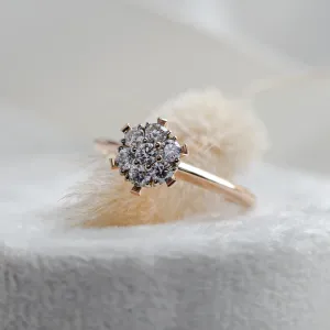 Angled view of the AUDREY gold ring with pavé moissanites