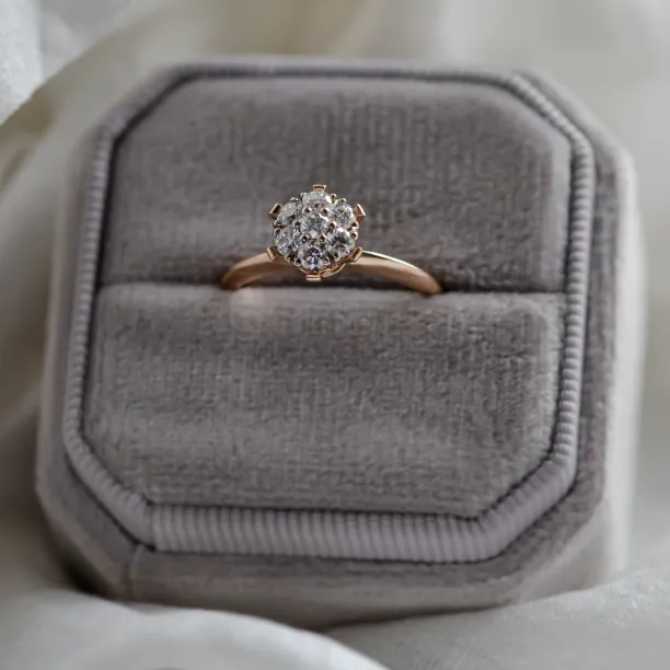 AUDREY gold ring with pavé moissanites, shown from the front