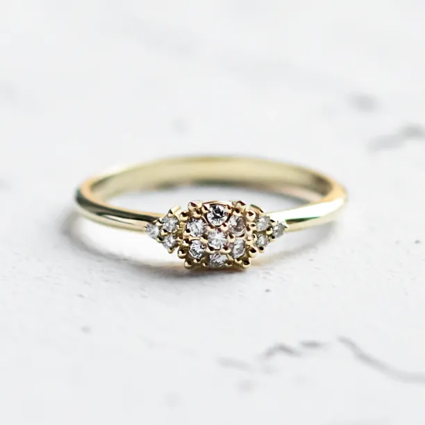 Gold engagement ring with pavé moissanites BOOGIE