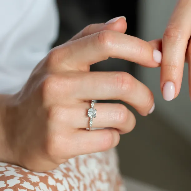 Luxury engagement ring with cushion lab grown diamond and side diamonds GEOFFREY Image