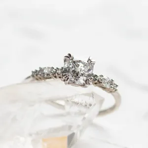 Luxury engagement ring with cushion lab grown diamond and side diamonds GEOFFREY