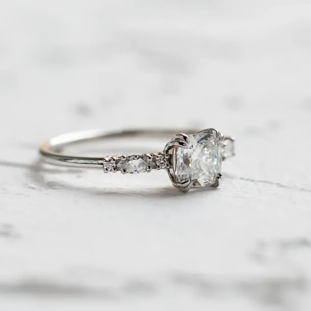 Luxury engagement ring with cushion lab grown diamond and side diamonds GEOFFREY Image