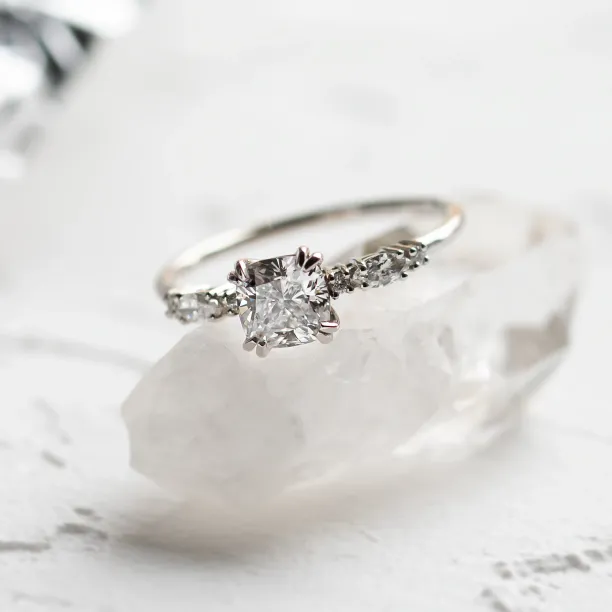 Luxury engagement ring with cushion lab grown diamond and side diamonds GEOFFREY Image