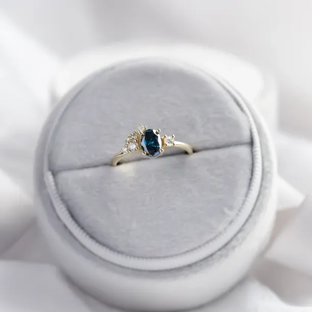 VAIANA cluster lab-grown anniversary ring with blue and white diamonds, full view