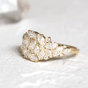 Angled close-up of the lab grown diamond cluster ring CHANNELIE