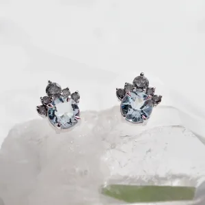 Zlaté náušnice BELLA s akvamaríny a salt and pepper diamanty v páru