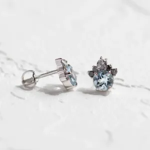 Zlaté náušnice BELLA s akvamaríny a salt and pepper diamanty se zapínáním