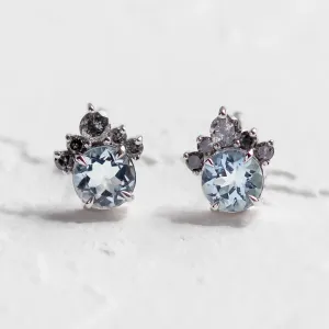 Gold aquamarine and salt &amp; pepper diamond earrings BELLA