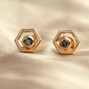 Gold hexagonal earrings with removable gemstone SAM