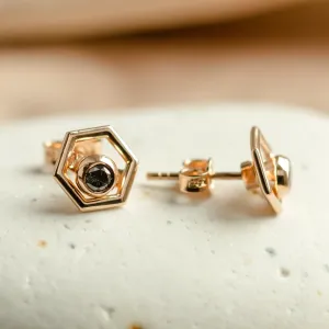 SAM gold hexagonal earrings with removable black diamond