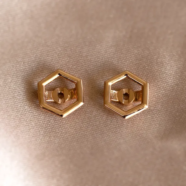 Pair of SAM gold hexagonal earring frames without central gemstones