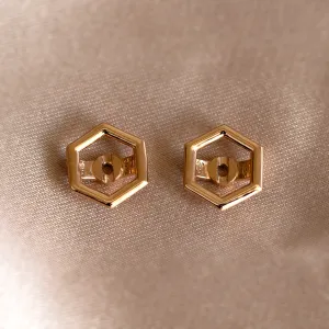 Pair of SAM gold hexagonal earring frames without central gemstones