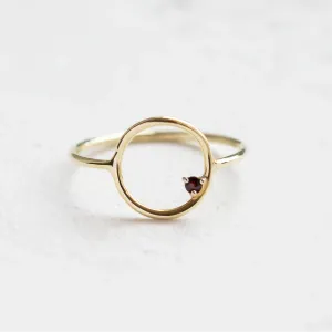 Minimalist red garnet ring MERIDAL with a circular setting