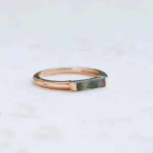 Gold CATHIE ring with moss agate in an angled view