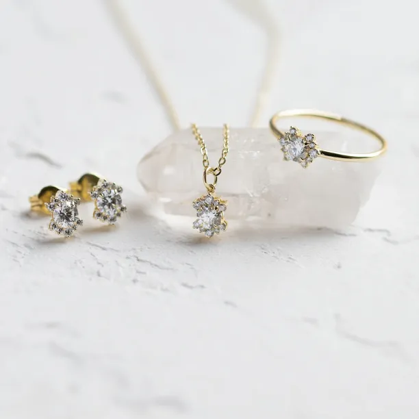 AMORIS lab-grown diamond jewellery set with earrings, necklace and gold ring