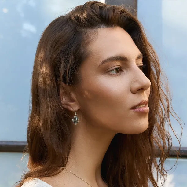 MARIBEL vintage salt and pepper diamond earring worn on the ear