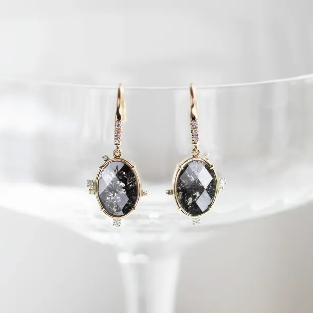 Pair of MARIBEL vintage earrings with salt and pepper diamonds