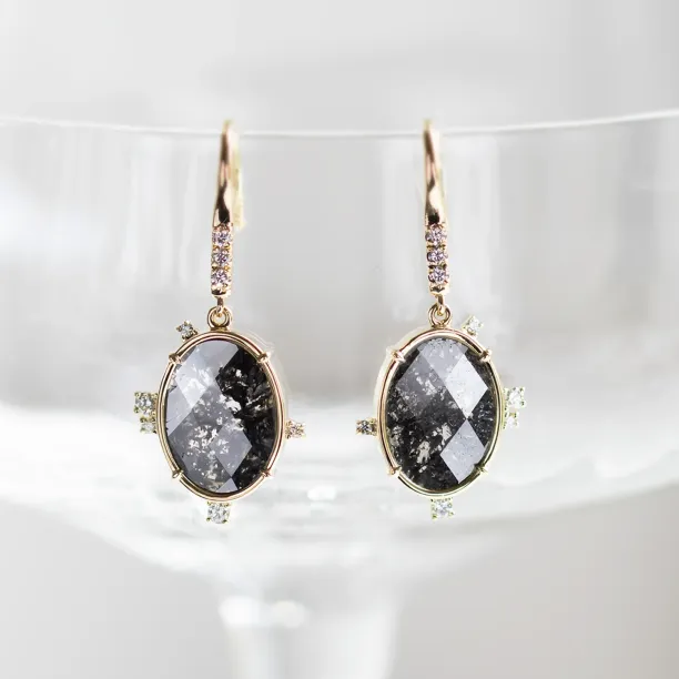 MARIBEL vintage earrings with oval salt and pepper diamonds and classic diamonds