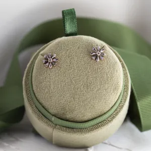 FLOWER floral earrings with salt and pepper diamonds displayed as a pair
