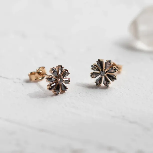 FLOWER floral earrings with salt and pepper diamonds in an angled view