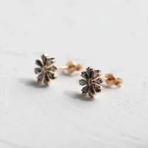 Angled view of FLOWER floral earrings showing their posts and backs