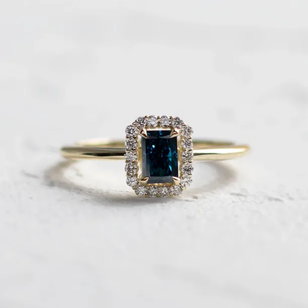 MILLIE radiant cut lab-grown diamond ring with a blue center diamond