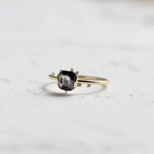 Front view of the WINNIE cluster ring with a salt and pepper diamond