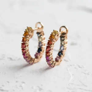 Rainbow sapphire hoop earrings 14K gold MOSAICA