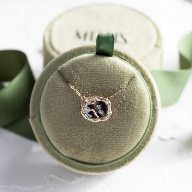 Full TREASURE gold necklace with salt and pepper diamond pendant
