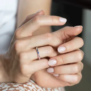 MOSAIC rainbow sapphire ring worn on the finger