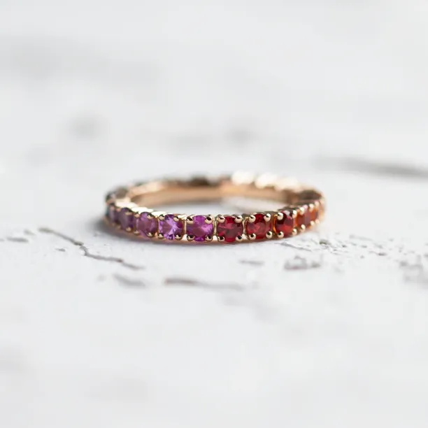 Rainbow sapphire ring MOSAIC with colored sapphires around the band