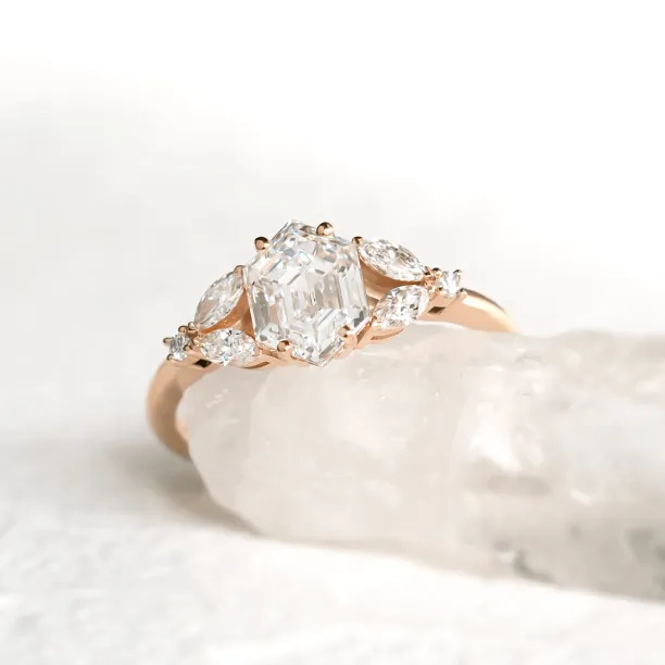 Angled view of the CAIRA engagement ring with lab-grown diamonds