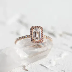 Angled close-up of the CELESTE lab-grown diamond engagement ring