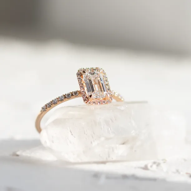 Elevated view of the CELESTE lab-grown diamond engagement ring