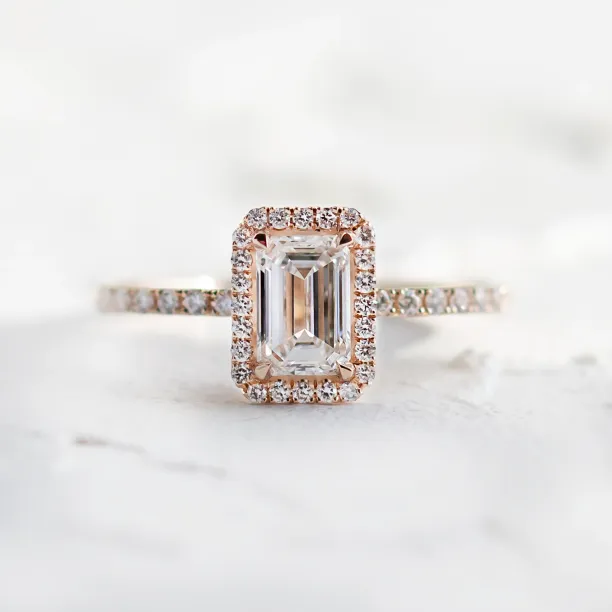 CELESTE lab-grown diamond gold engagement ring with rectangular center stone
