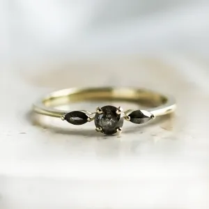 Angled view of salt and pepper diamond ring RINA