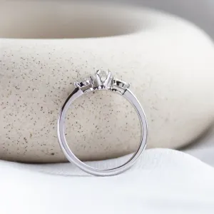 Diamond engagement ring DARA, angled rear view showing the band and three-diamond setting