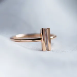 Side view of the KATY engagement ring with a baguette moissanite