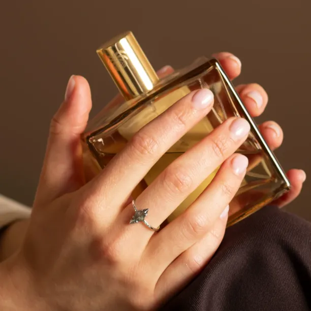 KYLEEN salt and pepper diamond engagement ring worn on the hand