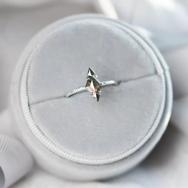 KYLEEN salt and pepper diamond engagement ring in an angled view