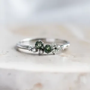 CLARION cluster ring with moss agates and diamonds