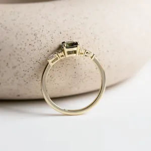 Rear view of the MAIDEN natural green sapphire and diamond engagement ring