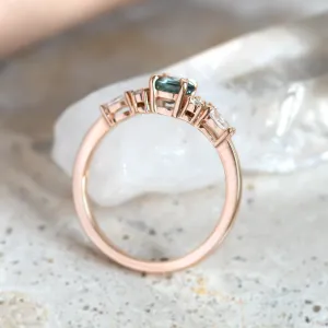 MAIDEN gold engagement ring with a natural green sapphire and diamonds, underside detail